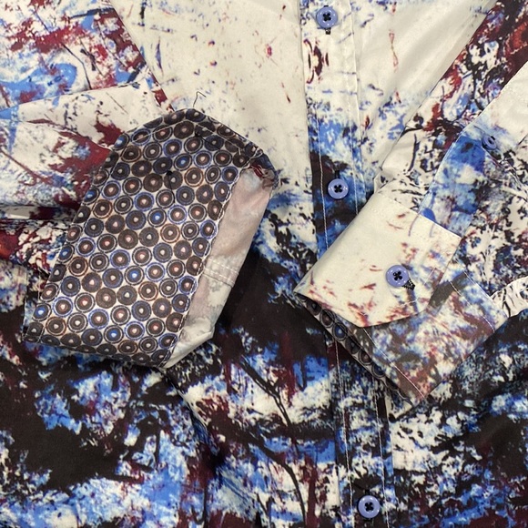 Abstract Art Long Sleeve Button Down Shirt Blue Made in Turkey Size XL - Picture 5 of 7